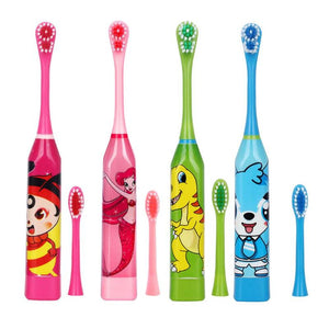 Children Electric Toothbrush Cartoon Pattern Double-sided Tooth Brush Electric Teeth Brush for Kids with 2pcs Replacement Head - MOUALHANE