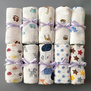 1Pc Muslin 100% Cotton Baby Swaddles Soft Newborn Blankets Bath Gauze Infant Wrap sleepsack Stroller cover Play Mat - MOUALHANE