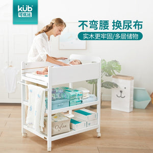 Newborn diaper table solid wood care table storage storage multi-function change diaper table with roller easy to move - MOUALHANE