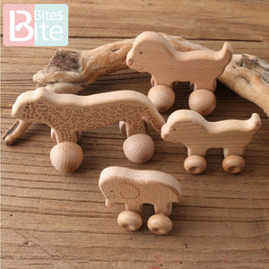 1PC Baby Teether Toy Beech Wooden Animals Dogs Car Cartoon Elephants Montessori Toys For Children Teething Nursing Baby Products - MOUALHANE