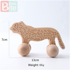 1PC Baby Teether Toy Beech Wooden Animals Dogs Car Cartoon Elephants Montessori Toys For Children Teething Nursing Baby Products - MOUALHANE