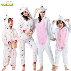 NEW mommy and me animal unicorn panda family matching pajamas clothes hooded kids mother soft sleepwear winter Christmas pyjamas - MOUALHANE