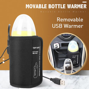 Car USB Baby Bottle Warmer Portable Travel Milk Warmer Infant Feeding Bottle Heated Cover Insulation Thermostat Food Heater - MOUALHANE