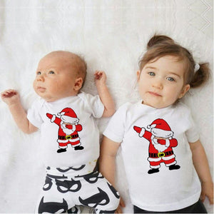 Dabbing Santa Family Look Toddler Kids Baby Boys Christmas Romper Girls Party Tshirt White Tops Brothers Sisters Family Wear - MOUALHANE