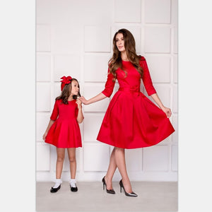 Mother Daughter Matching Clothes Ladies Baby Girl Dress Mother Daughter Mommy and Me Dresses O-neck Five Sleeve Family Clothes - MOUALHANE