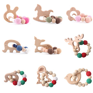 1pc Nursing Bracelet Baby Wooden Teether Animal Rattles Deer Wooden Rodent Blank Crochet Beads Children'S Goods Christmas Toys - MOUALHANE