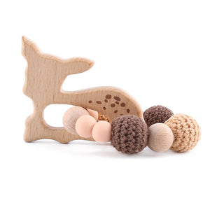 1pc Nursing Bracelet Baby Wooden Teether Animal Rattles Deer Wooden Rodent Blank Crochet Beads Children'S Goods Christmas Toys - MOUALHANE