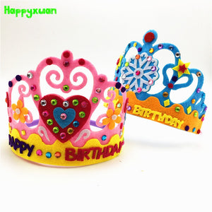 Happyxuan 6pcs Making DIY Handmade Felt Toys Kids Happy Birthday Crown Hand Craft Kits Hat Party Supplies for Girl Kindergarten - MOUALHANE