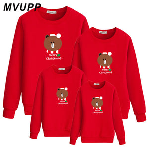 cute bear merry christmas family look matching clothes dad mom daughter son mommy and me sweatshirt cotton hoody baby girl kids - MOUALHANE