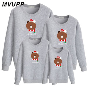 cute bear merry christmas family look matching clothes dad mom daughter son mommy and me sweatshirt cotton hoody baby girl kids - MOUALHANE