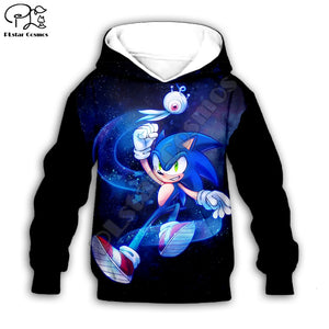 Kids kawaii anime Super Sonic print baby 3d Hoodies set Cartoon The Hedgehog Sweatshirt Boys Children zipper coat tshirt pants - MOUALHANE