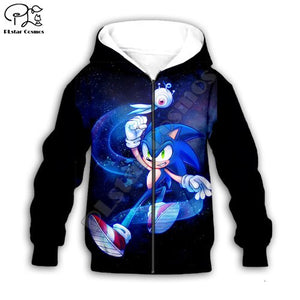 Kids kawaii anime Super Sonic print baby 3d Hoodies set Cartoon The Hedgehog Sweatshirt Boys Children zipper coat tshirt pants - MOUALHANE