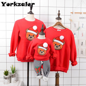 Family Look Christmas Clothes Mother Father Kids Matching Tops Long Sleeve Winter Fleece T Shirts with Bear Pullover Sweatshirt - MOUALHANE