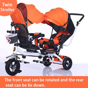 Twin Baby Stroller Double Seat Child Tricycle Kids Bike Rotatable Seat Three Wheel light Stroller Protable Pushchair - MOUALHANE