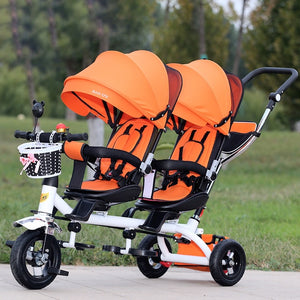 Twin Baby Stroller Double Seat Child Tricycle Kids Bike Rotatable Seat Three Wheel light Stroller Protable Pushchair - MOUALHANE