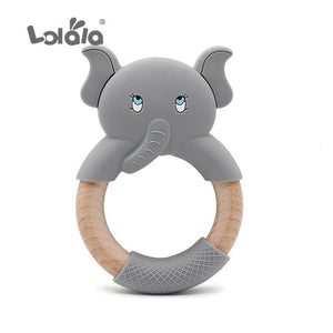 Silicone Teethers Cartoon Natural Beech Wood Elephant Sheep Teething Wooden Ring DIY Baby Christmas Gift Baby Teethers - MOUALHANE