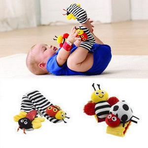 4pcs/lot=2 pcs waist+2 pcs socks kawaii stripe toddler baby Foot socks Wrist rattles Garden Bug baby toys 0-12 months - MOUALHANE