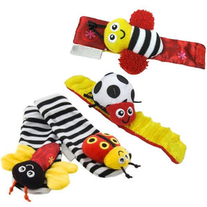 4pcs/lot=2 pcs waist+2 pcs socks kawaii stripe toddler baby Foot socks Wrist rattles Garden Bug baby toys 0-12 months - MOUALHANE