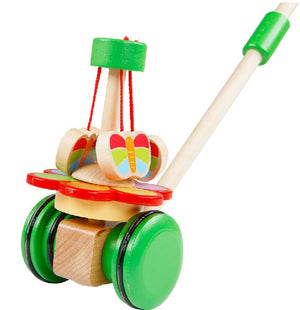 Wooden Animal Single Pole Cart Baby Walker Rotating Garden Butterfly Baby Toy Trolley Infant Baby Walker - MOUALHANE