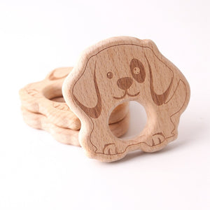 5PC Wood Pendant Cute Dog BPA Free Wooden Teether Baby Gift DIY Accessories Baby Products Chewing Sensory Toys Baby Teething - MOUALHANE