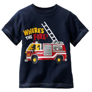 Fire engine Rescue Boys T-Shirts Fire truck Baby Boys Clothes Short Sleeved Tee Shirts Children Clothing Shirt Tops - MOUALHANE