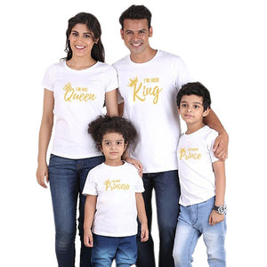 family matching clothes outfits look father mother daughter son crown tshirt clothing daddy mommy and me baby dresses king queen - MOUALHANE