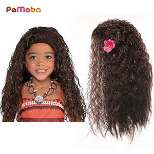 PaMaBa Girls Moana Cosplay Costume Wig Accessories Children Princess Rapunzel Belle Auraroa Kid Birthday Party Supplies Dress up - MOUALHANE