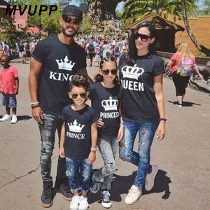 family matching clothes outfits look father mother daughter son crown tshirt clothing daddy mommy and me baby dresses king queen - MOUALHANE