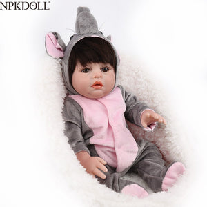 NPKDOLL Doll Reborn Baby Girl Elephant Cartoon Romper Brown Hair wigs Cute Beautiful Babe Menina Collection Toys Kids Playmate - MOUALHANE