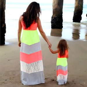 2019 Mommy and me family matching mother daughter dresses clothes striped mom and daughter dress kids parent child outfits - MOUALHANE