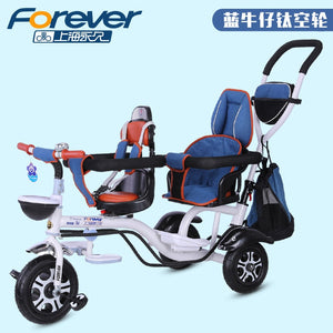 Aluminium alloy frame Double children's tricycle twin stroller second child two-seat bicycle baby infant child trolley - MOUALHANE