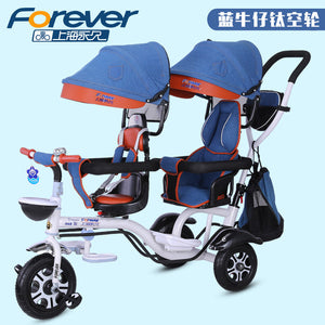 Aluminium alloy frame Double children's tricycle twin stroller second child two-seat bicycle baby infant child trolley - MOUALHANE